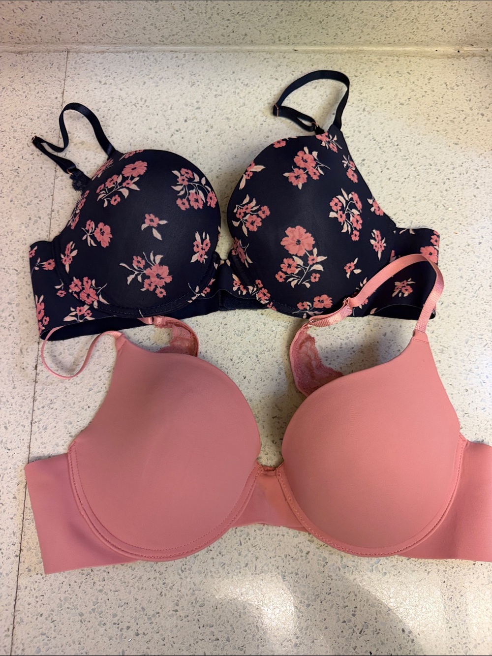 2 Marilyn Monroe Navy Floral & Pink T-Shirt Bra Duo